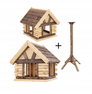 Mazur drevené kŕmidlo pre vtáčiky 35x32x37 cm + Drevený stojan na kŕmidlo S1P